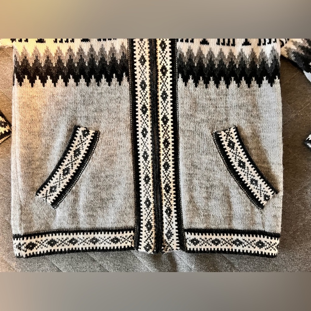 ALPACA Wool Medium Grey Black Hooded Sweater - Picture 5 of 8